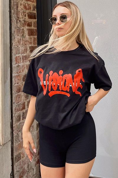 Swist Γυναικείο μπλουζάκι Oversize μαύρο Visione