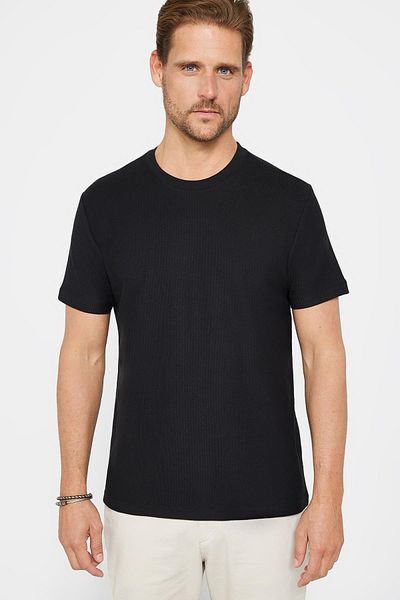 Tudors Ανδρικό T-shirt Slim Fit Slim Fit 100% βαμβακερό μαλακό σχέδιο με μαύρο μπλουζάκι με λαιμόκοψη