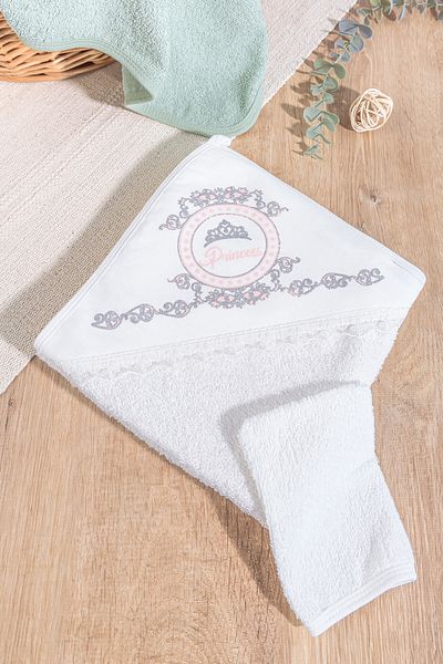Babymod Princess Printed Lace 2-Piece Cotton Baby Towel Set