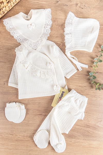 Babymod Scalloped Self Patterned 5-Piece Baby Girl Hospital Outlet Baby Set