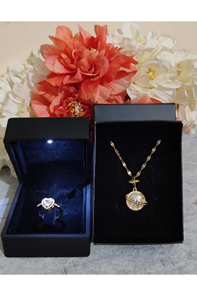 HKN AVM ACCESSORİES Işıklı Kutuda , Işıltılı Yüksek Kalp Taşlı Yüzük Opal Yıl...