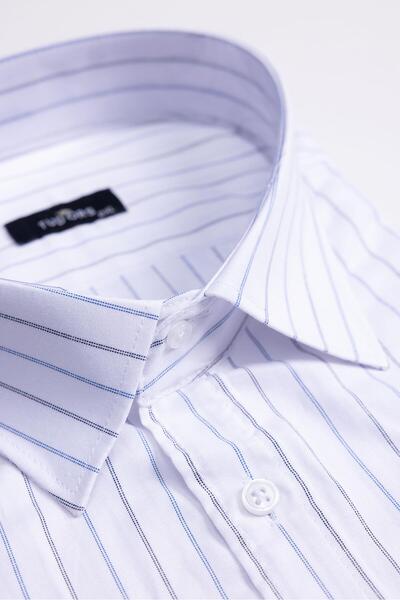 Tudors Large Size Long Sleeve Striped Men's White Shirt