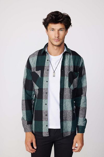 Tudors Slim Fit Long Sleeve Checked Double Pocket Winter Lumberjack Men's Shirt