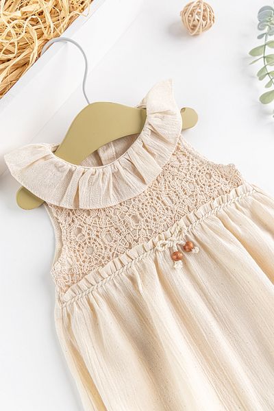 Babymod Frilly Collar Laced Summer Muslin Baby Girl Jumpsuit