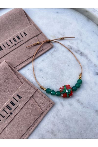 Miltonia Green Agate Natural Stone Glass Bead Gift Package Bracelet