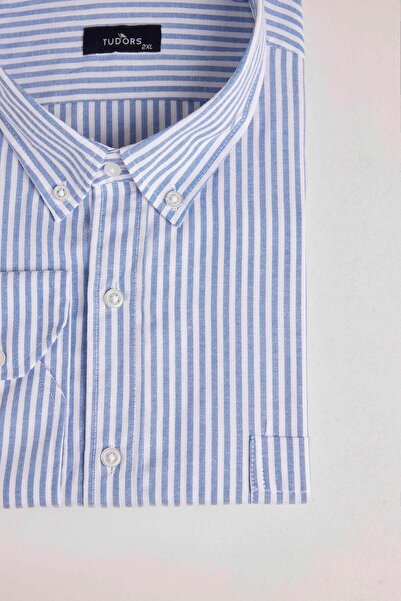 Tudors Cămașă albastră cu mânecă lungă, cu dungi mari, pentru bărbați