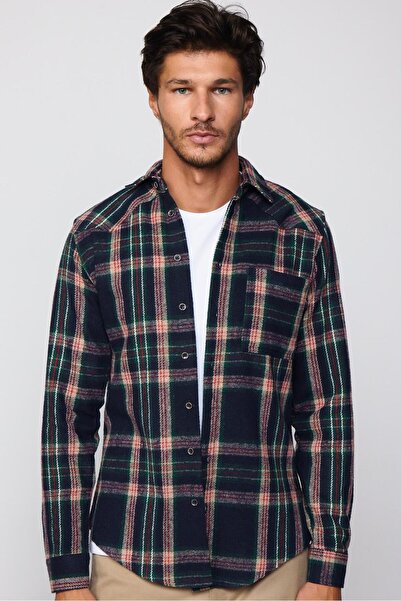 Tudors Slim Fit Uzun Kollu Dar Kesim Tek Cep Kareli Kışlık Oduncu Erkek Gömlek