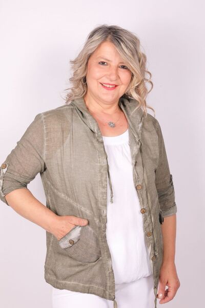 Hitit Butik Kapüşonlu Soft Haki Yeşili Keten Gömlek