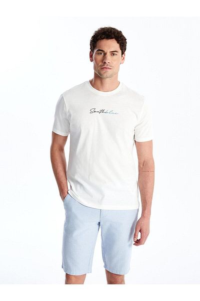 LC Waikiki Ανδρικό μπλουζάκι SOUTHBLUE - Crew λαιμόκοψη, κοντό μανίκι, εμπριμέ χτενισμένο βαμβάκι