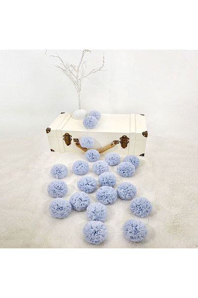 PAMUKA Blue Tulle Mini Pompom Banner - Sky Blue