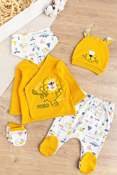 Babymod Lion Figured Cotton 5 Piece Baby Boy Hospital Outlet Baby Set