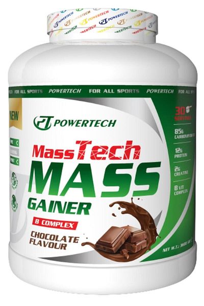POWERTECH Masstech Mass Gainer 3600gr - Chocolate Flavored Carb Powder to Help Lose Weight