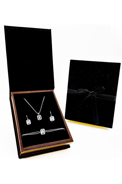 Hazellica Kadife Özel Kutusunda Gümüş Renk Baget Seti