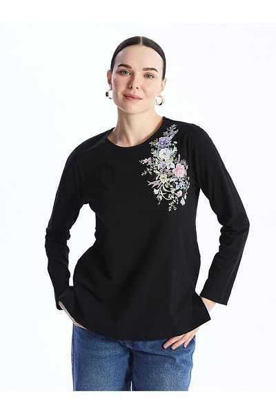 LC Waikiki Long Sleeve Crew Neck Women's T-Shirt - Printed