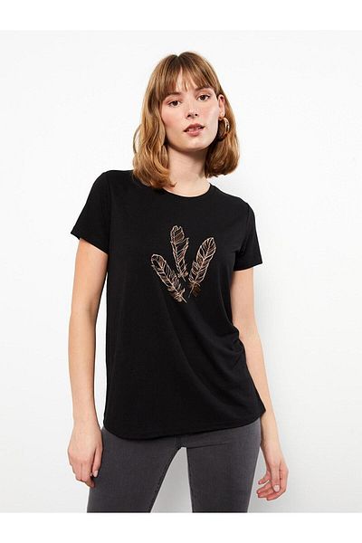 LC Waikiki LCWAIKIKI - Tricou cu imprimeu clasic pentru femei, cu mânecă scurtă