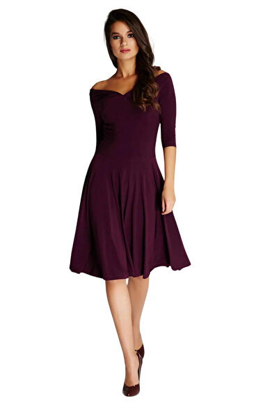 Laranor Γυναικείο φόρεμα σε χρώμα δαμάσκηνο - Off-the-Shoulder, Day and Night Elegance 13k020