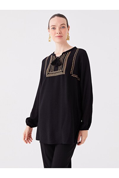 LC Waikiki LCW Grace nyakkendőgallér mintás hosszú ujjú női tunika