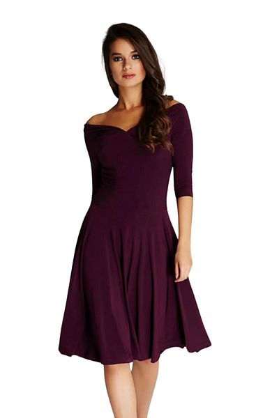 Laranor Women's Plum Colored Dress - Off-the-Shoulder, Day and Night Elegance 13k020