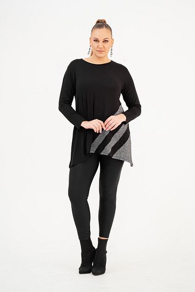 EVEN plus size بلوزة سوداء لامعة مقاس كبير