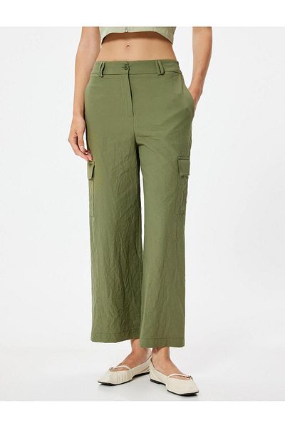 Koton Textured Pocket Cargo Pants - Straight Wide Leg