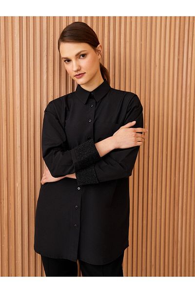 LC Waikiki Shirt Collar Plain Long Sleeve Oversize Poplin Women's Tunic