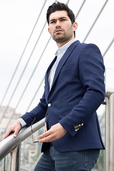 Roberto Milano Lacivert Metal Dügme Blazer Ceket