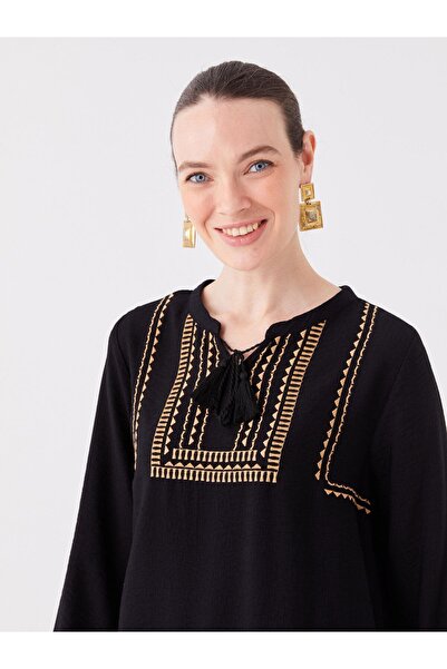 LC Waikiki LCW Grace nyakkendőgallér mintás hosszú ujjú női tunika