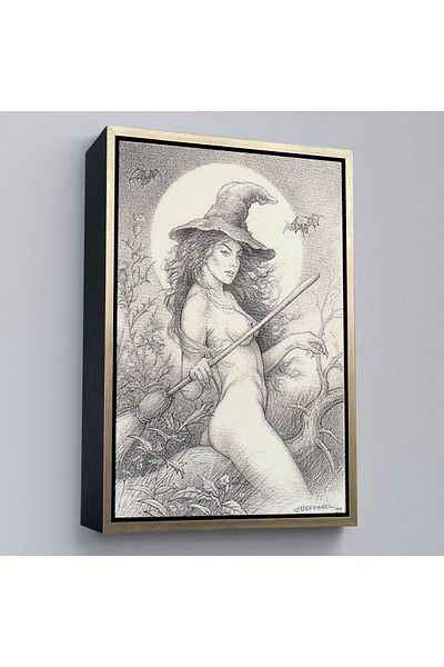 Harita Sepeti Vrăjitoare zbor pe Shabbat cu cadru, Halloween de epocă, Wiccan Peculiarities Canvas Painting-5284