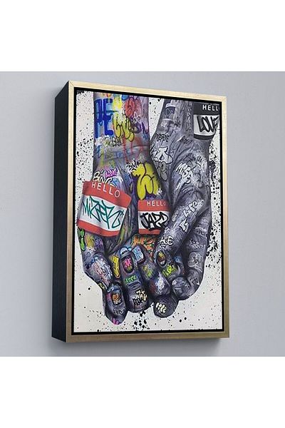 Harita Sepeti Artă de perete pe pânză în stil Banksy cu rame, poster de perete de mână cu graffiti Canvas Painting-5311