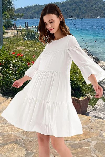 Laranor Rochie de damă, ecru, cu croială largi, din voal colorat 20L6832