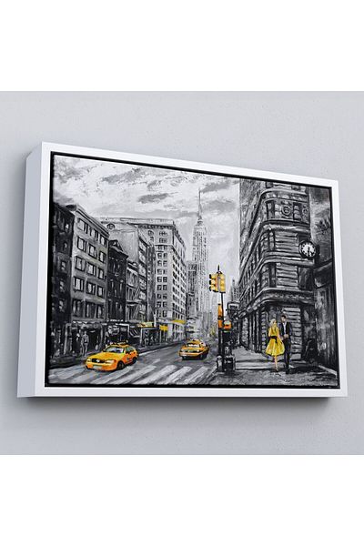 Harita Sepeti Pictură în ulei de New York Streets și Yellow Taxi cu cadru-3500