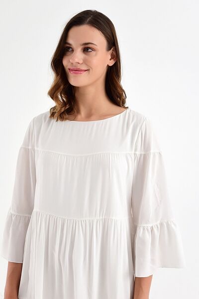 Laranor Γυναικείο Ecru Loose Cutout Voile φόρεμα 20L6832