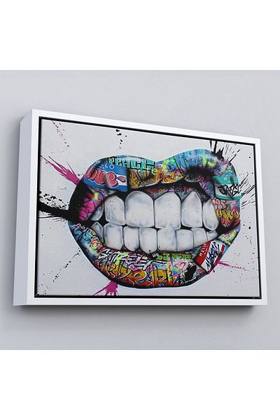 Harita Sepeti Pictură pe pânză cu graffiti de buze colorate în rame, Banksy Street Art-5413