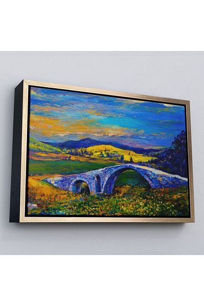 Harita Sepeti Πλαισιωμένο χωριό Stone Bridge Sunset Landscape Wall Painting-1202