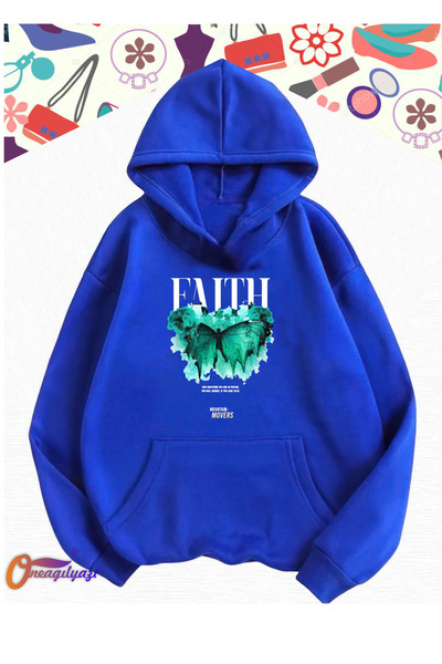 oneagılyazı سويت شيرت نسائي بغطاء للرأس مطبوع عليه فراشة