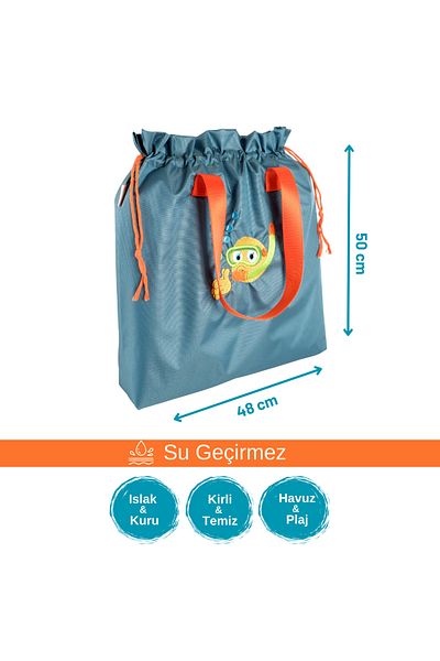 Atelier Bomonti Turquoise Emoji Pattern - Waterproof and Dirty Clean Beach and Pool Bag