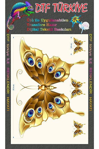 DTF BASKI Kelebek A4 Boyutunda Tekstil Baskı-siyah Pamuklu Kumaşa Baskı-ütü I...