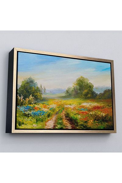 Harita Sepeti Pictură murală cu aspect de pictură în ulei de câmp de flori înrămată-1203
