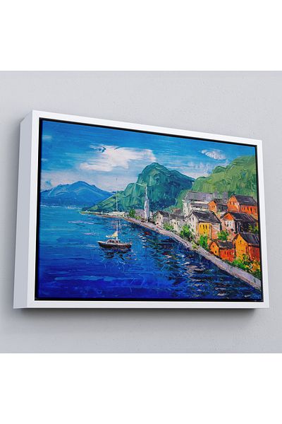 Harita Sepeti Hallstatt Austria Pictură în ulei cu cadru negru Aspect Decorativ Pictură murală pe pânză