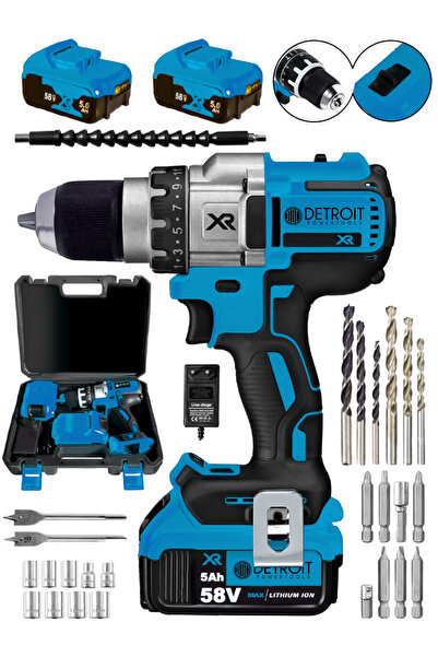DETROİT TOOLS POWERTOOLS USA  Brushless 58 v 5ah ÇELİK Darbeli Şarjlı Matkap ...