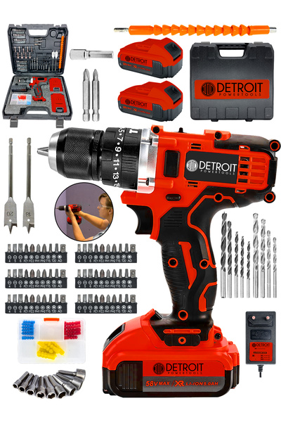 DETROİT TOOLS Powertools Usa Darbeli Matkap 21 V 5ah Çift Akülü Şarjlı Matkap...