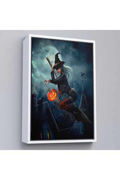 Harita Sepeti Vrăjitoare zburătoare și dovleac cu mătură într-un cadru Pictură murală Halloween Helloven -6175