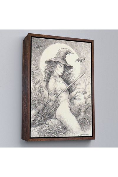 Harita Sepeti Vrăjitoare zbor pe Shabbat cu cadru, Halloween de epocă, Wiccan Peculiarities Canvas Painting-5284