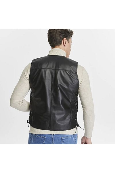 NYC GİYİM TEKSTİL Genuine Leather - Side Adjustable Lace Up Vest
