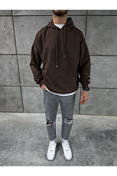 Stadium Unisex Καφέ Basic Απλό Φούτερ με κουκούλα