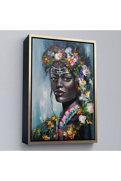Harita Sepeti Картина на платно с рамка „Африканска жена с цветна корона“ - 5979