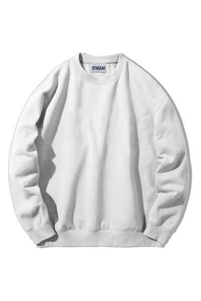 Stadium Unisex White Basic Plain Crew Neck Sweatshirt
