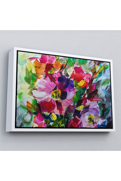 Harita Sepeti Pictură în ulei cu model de flori colorate înrămate Aspect pictură decorativă pe pânză de perete-3568