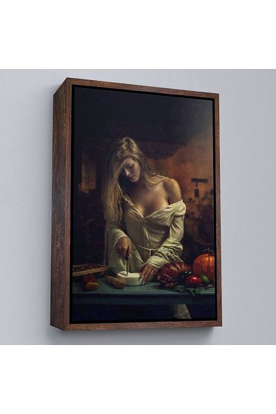 Harita Sepeti Pictură decorativă de perete pentru femeie frumoasă care tăie brânză într-un cadru-6299