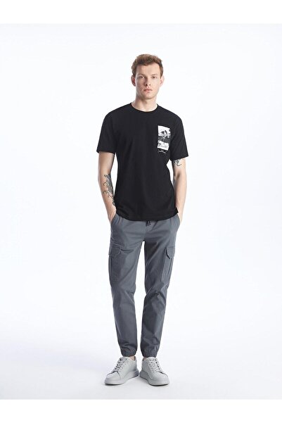 LC Waikiki Ανδρικό χτενισμένο βαμβακερό μπλουζάκι LCW - Crew λαιμόκοψη, κοντό μανίκι, στάμπα